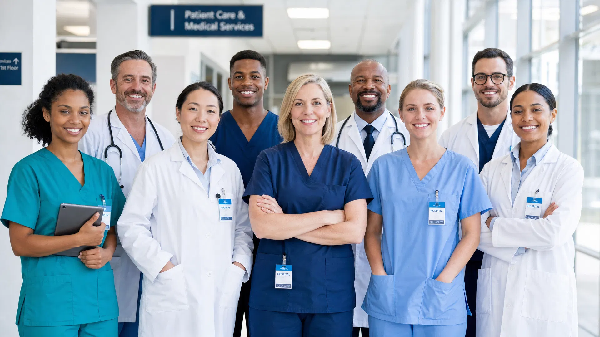 A team of doctors, nurses and healthcare professionals